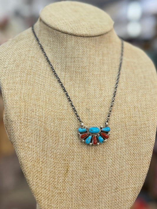 Coral & Kingman Side Needle Point Cluster Necklace - Cowgirls & City Chics