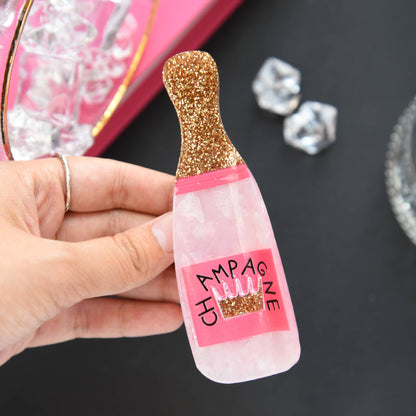 Glitter Pink Champagne Bottle Hair Clip