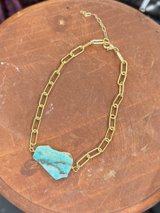 {Dawn} Turquoise & Gold Slab Necklace - Cowgirls & City Chics