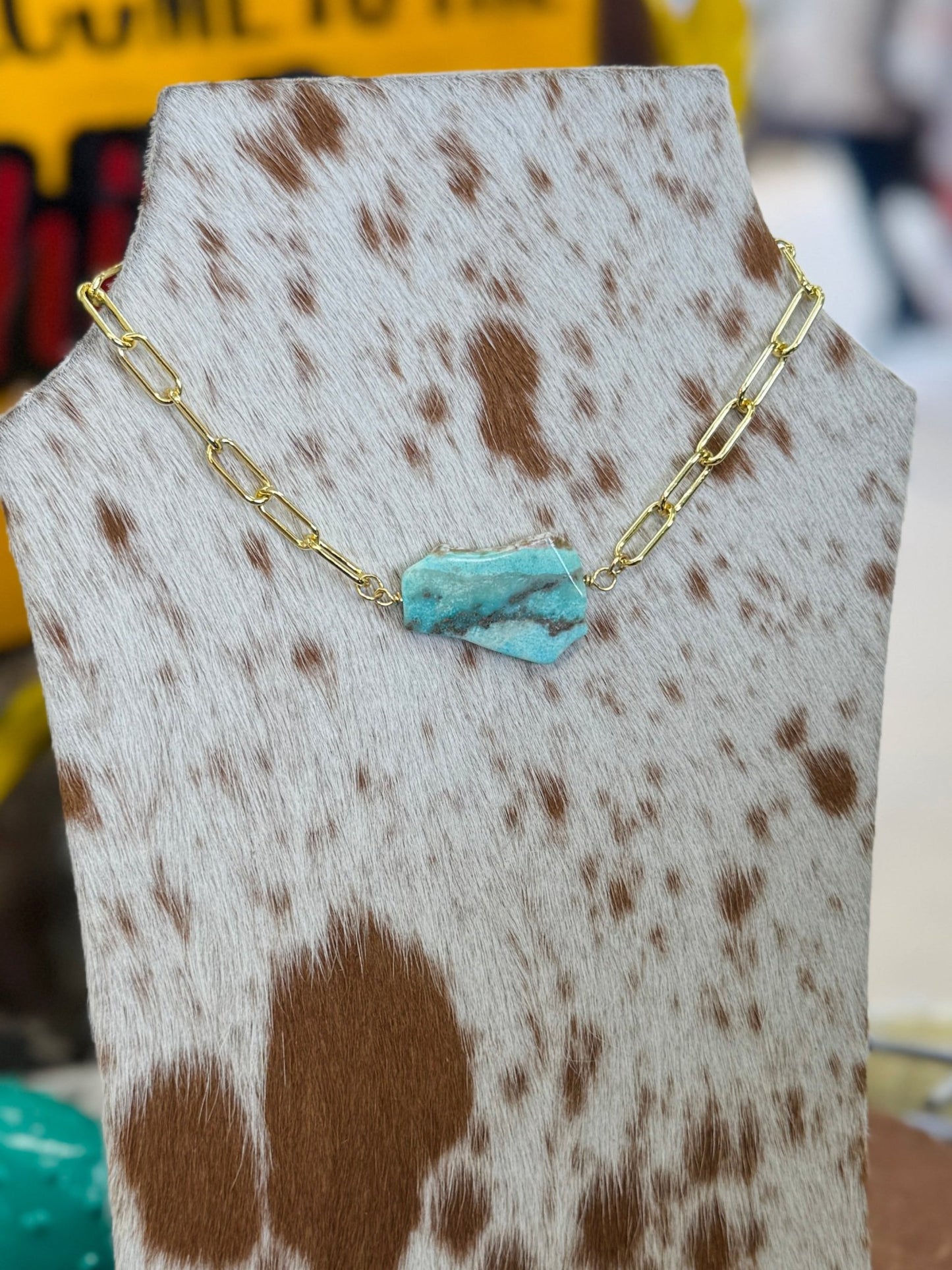 {Dawn} Turquoise & Gold Slab Necklace - Cowgirls & City Chics