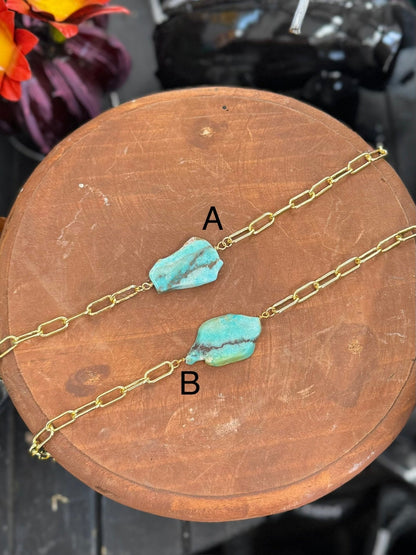 {Dawn} Turquoise & Gold Slab Necklace - Cowgirls & City Chics