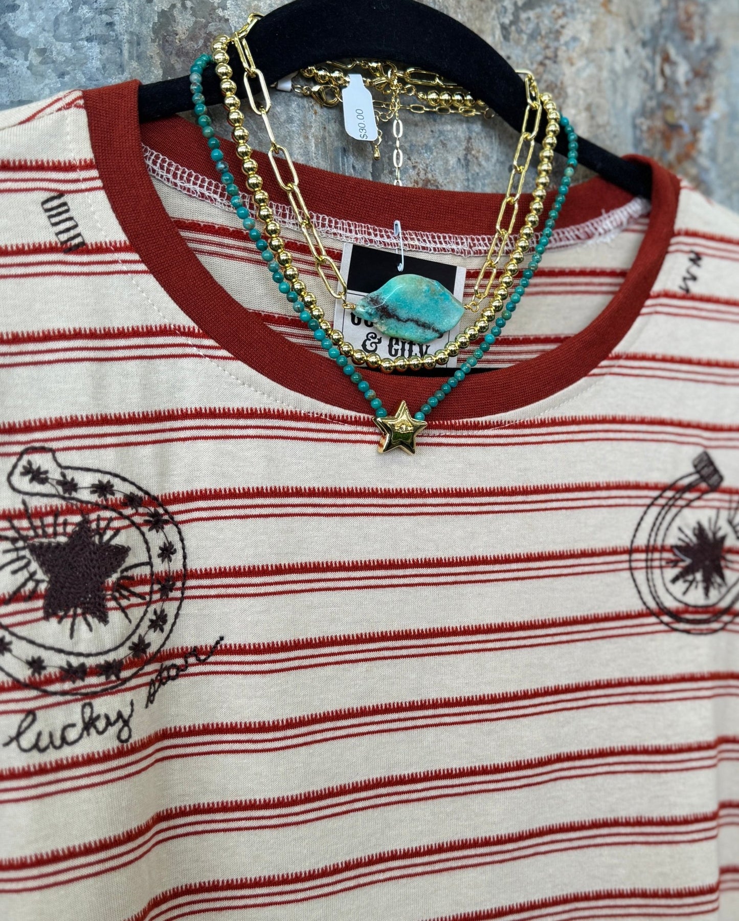 {Dawn} Turquoise & Gold Slab Necklace - Cowgirls & City Chics