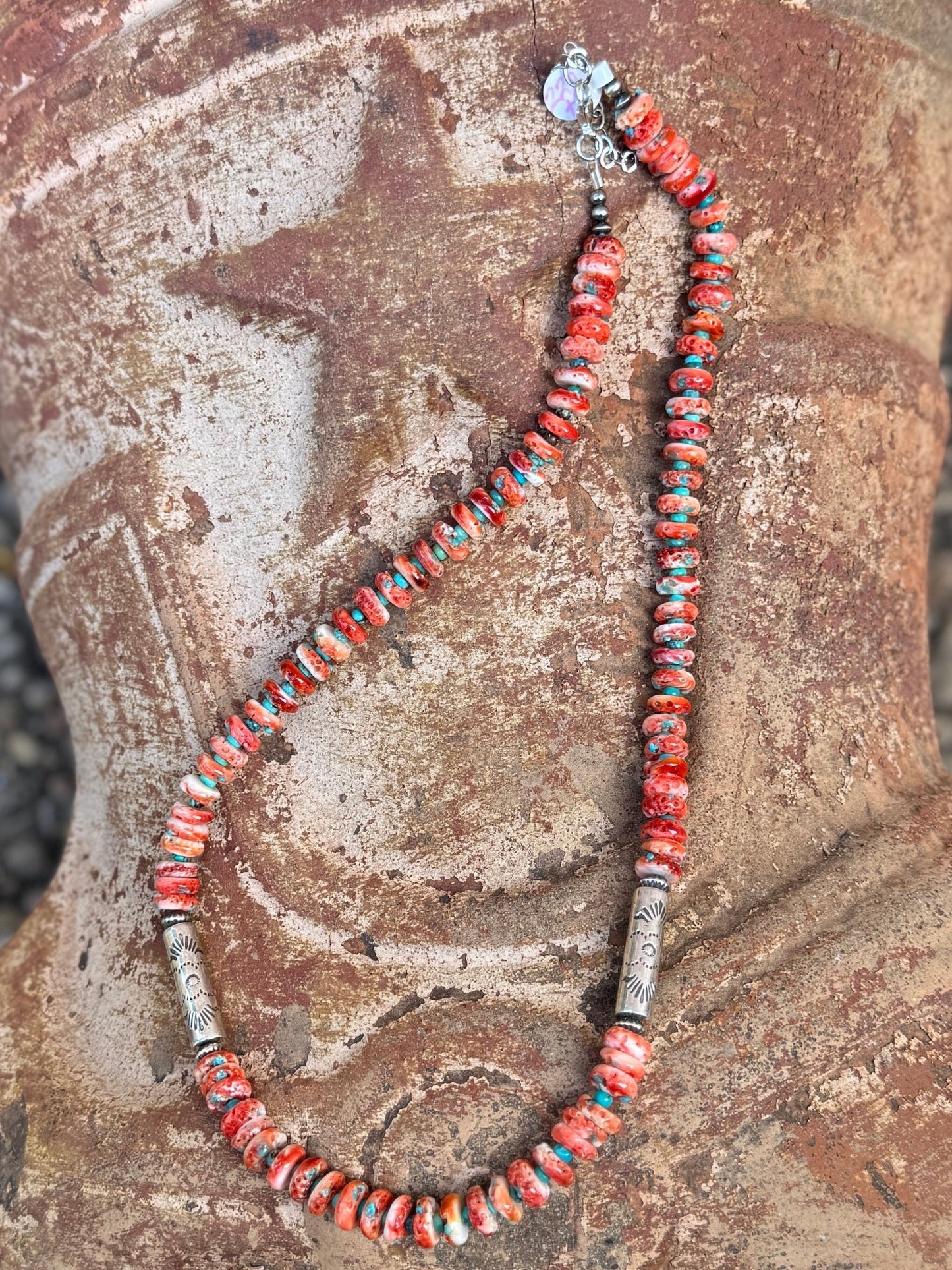 {Dela} Orange Spiny Stamped Beaded Necklace - Cowgirls & City Chics