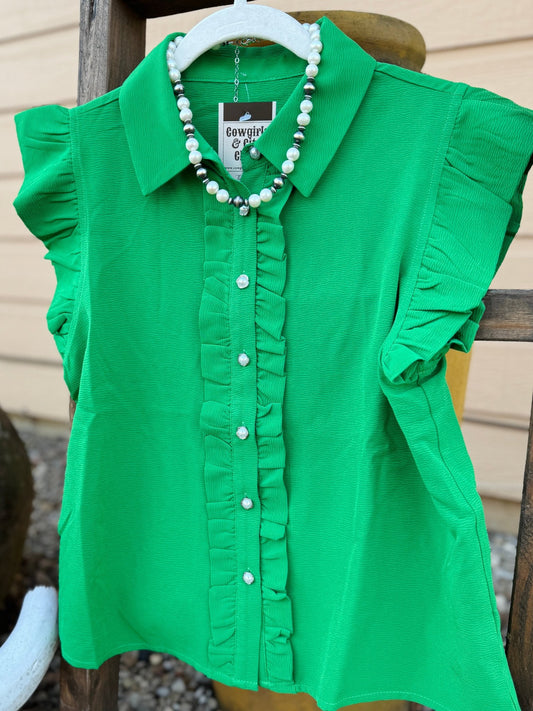{Delta} Kelly Green Pearl Top - Cowgirls & City Chics