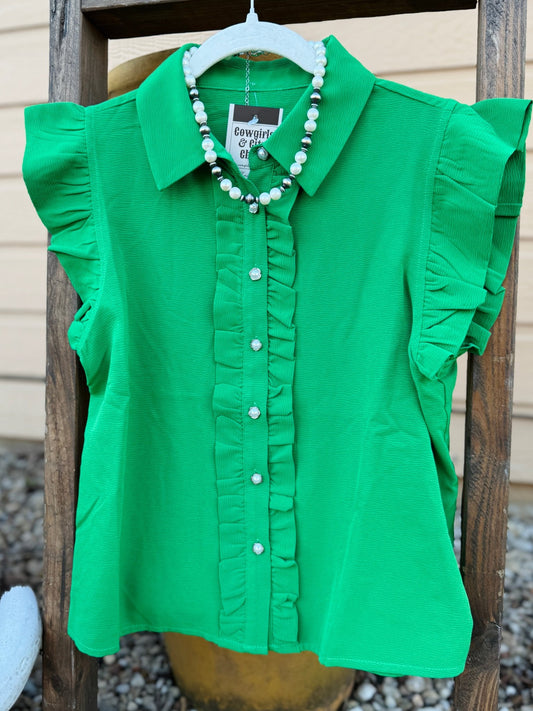 {Delta} Kelly Green Pearl Top - Cowgirls & City Chics