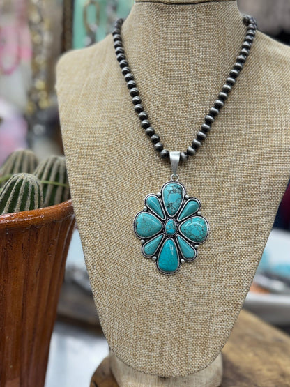 {Delta} Turquoise Cluster Pearl Necklace - Cowgirls & City Chics