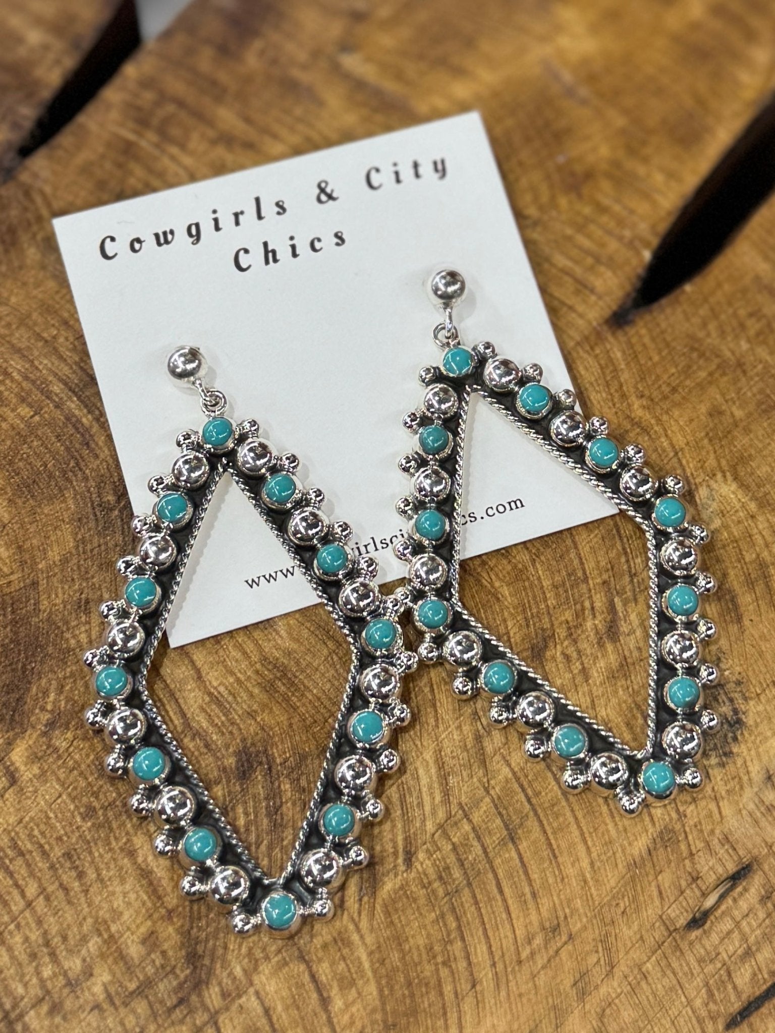 Diamond Silver & Turquoise Earrings - Cowgirls & City Chics
