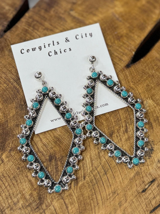 Diamond Silver & Turquoise Earrings - Cowgirls & City Chics