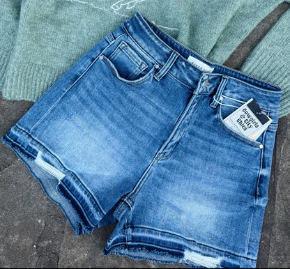 Distressed Hem Risen Denim Shorts - Cowgirls & City Chics