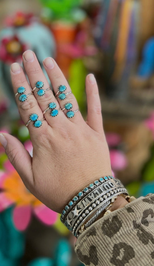 Double Kingman Stone Silver Ring - Cowgirls & City Chics
