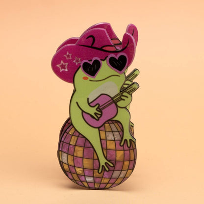 Western Cowboy Hat Frog on Disco Ball Hair Claw