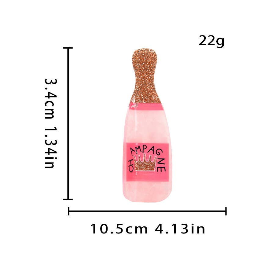 Glitter Pink Champagne Bottle Hair Clip