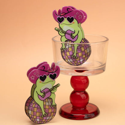 Western Cowboy Hat Frog on Disco Ball Hair Claw