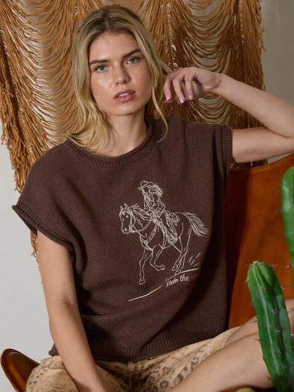 Embroidered Cowgirl Knit Top - Cowgirls & City Chics