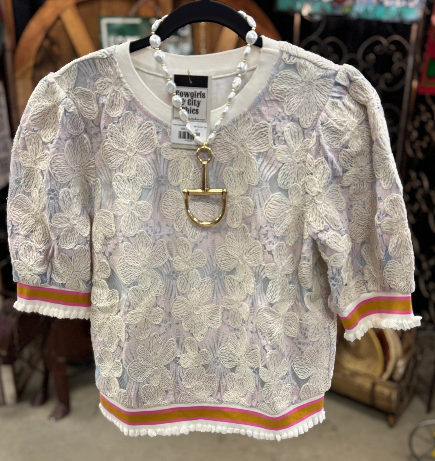 Embroidered Flower Bubble Sleeve Top - Cowgirls & City Chics