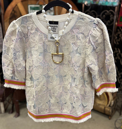 Embroidered Flower Bubble Sleeve Top - Cowgirls & City Chics