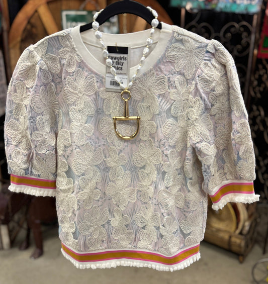 Embroidered Flower Bubble Sleeve Top - Cowgirls & City Chics