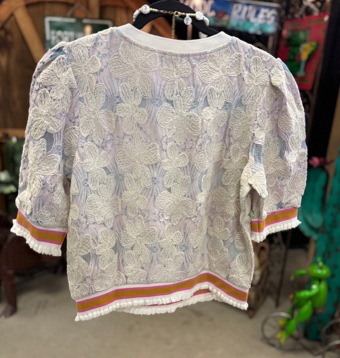 Embroidered Flower Bubble Sleeve Top - Cowgirls & City Chics