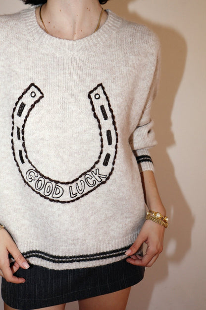 Embroidered {Good Luck} Sweater - Cowgirls & City Chics