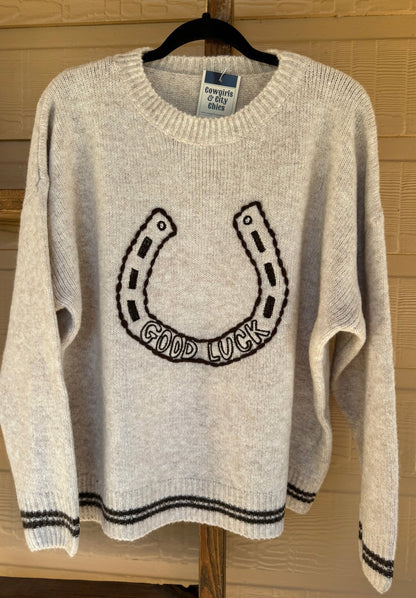 Embroidered {Good Luck} Sweater - Cowgirls & City Chics