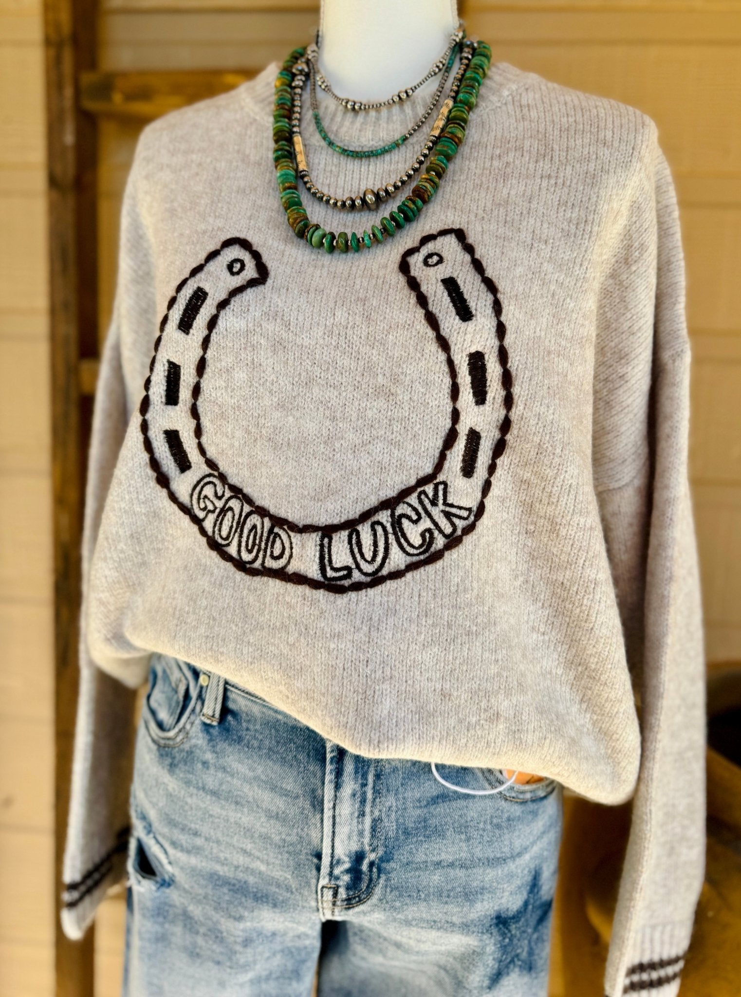 Embroidered {Good Luck} Sweater - Cowgirls & City Chics
