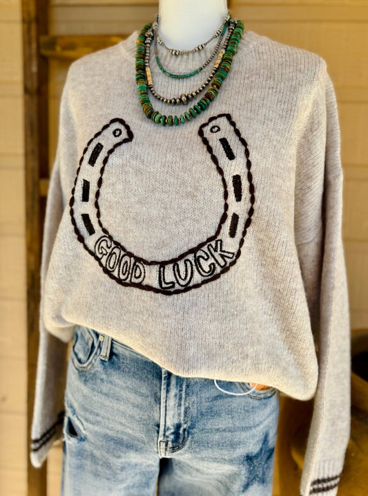 Embroidered {Good Luck} Sweater - Cowgirls & City Chics