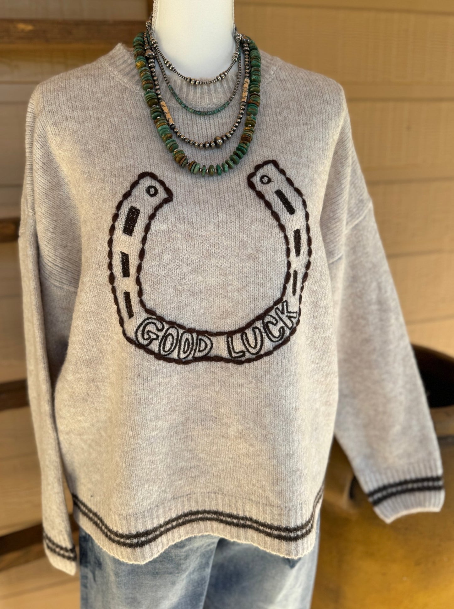 Embroidered {Good Luck} Sweater - Cowgirls & City Chics
