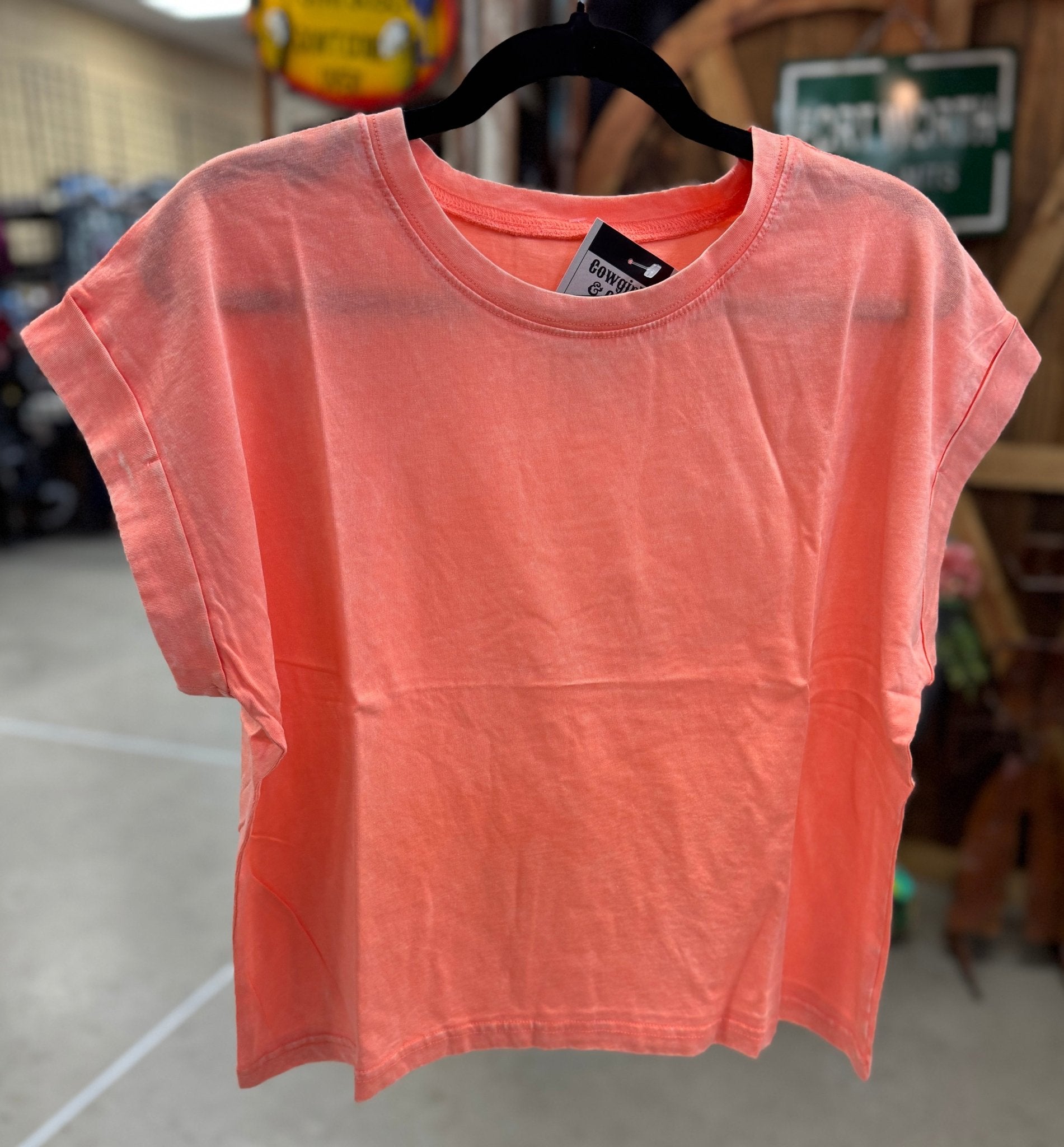 {Everyday} Coral Washed Cuffed Tee - Cowgirls & City Chics