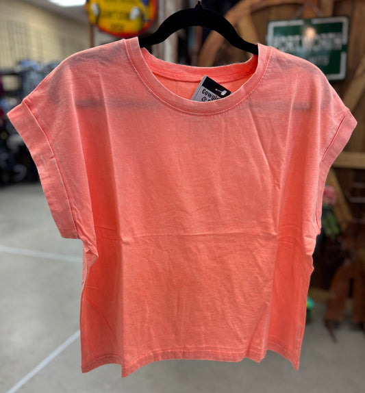 {Everyday} Coral Washed Cuffed Tee - Cowgirls & City Chics