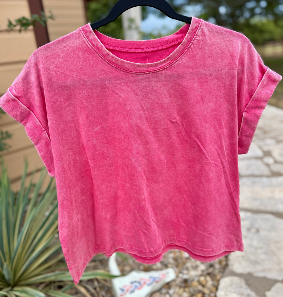 {Everyday} Pink Washed Cuffed Tee - Cowgirls & City Chics