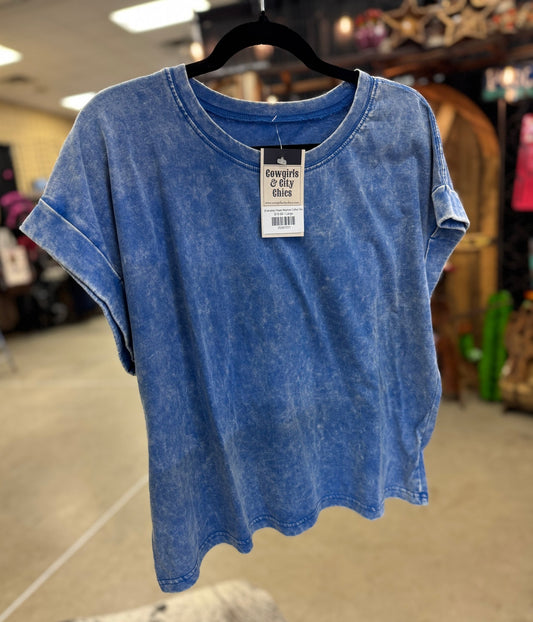 {Everyday} Royal Washed Cuffed Tee - Cowgirls & City Chics