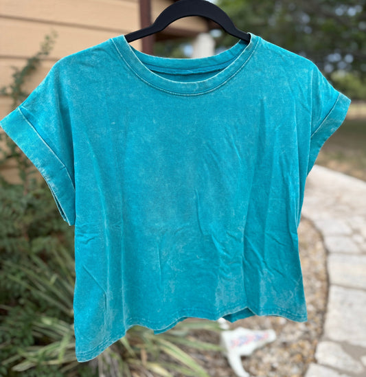 {Everyday} TEAL Washed Cuffed Tee - Cowgirls & City Chics