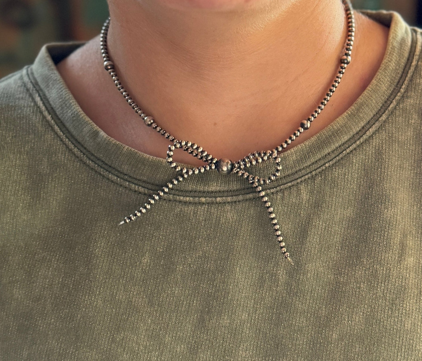 {Faith} Smaller Sterling Pearl Bow Necklace - Cowgirls & City Chics