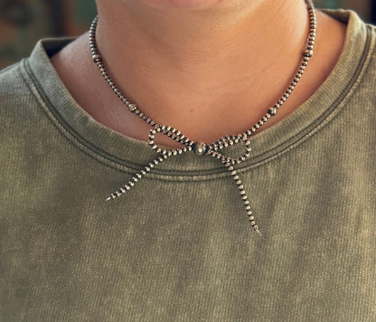 {Faith} Smaller Sterling Pearl Bow Necklace - Cowgirls & City Chics