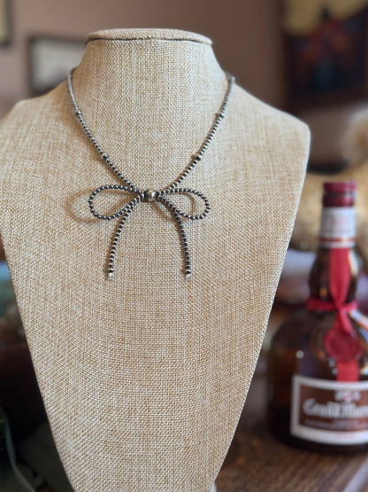 {Faith} Smaller Sterling Pearl Bow Necklace - Cowgirls & City Chics