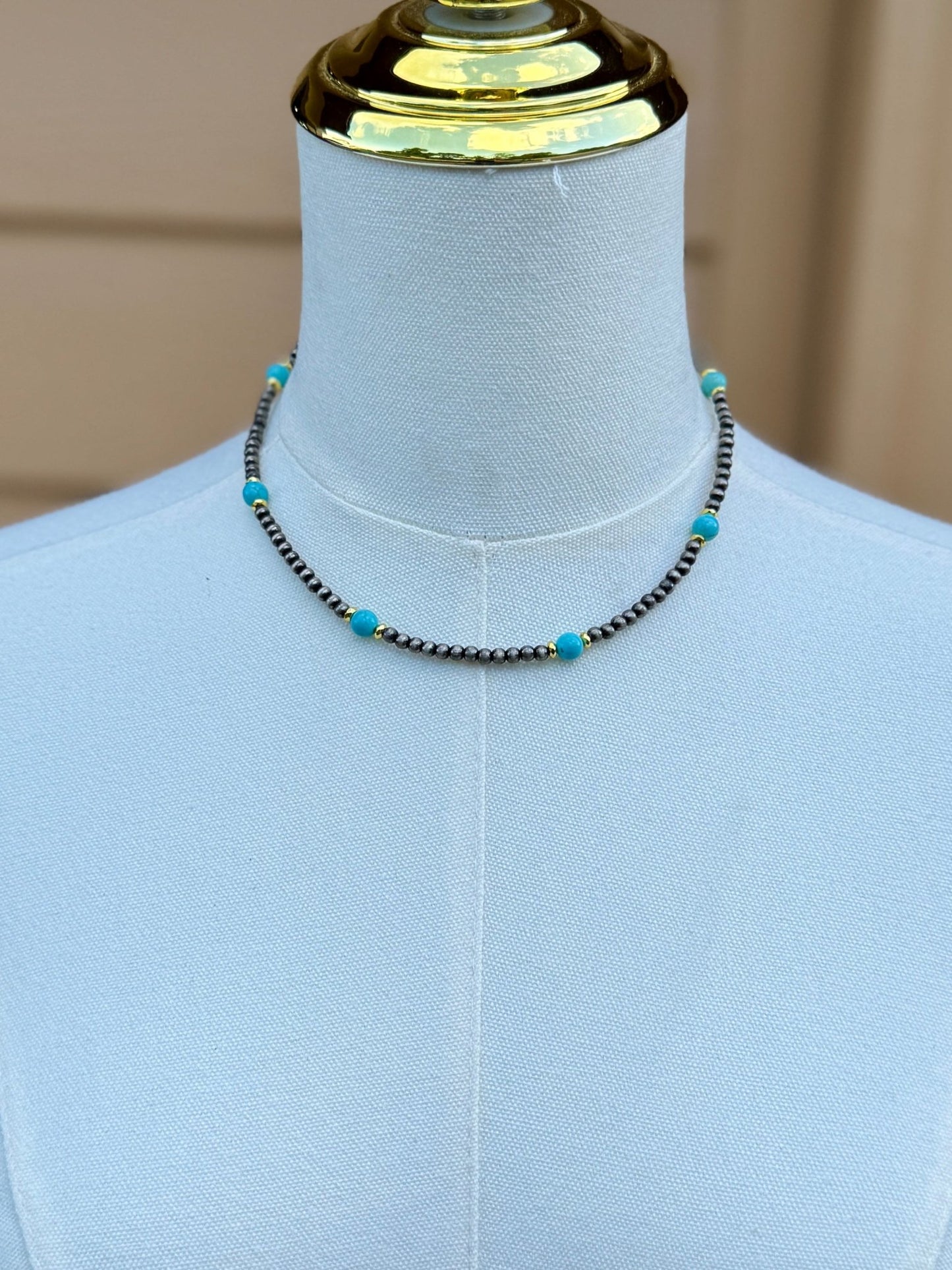 Faux Pearl, Gold & Turquoise Necklace - Cowgirls & City Chics