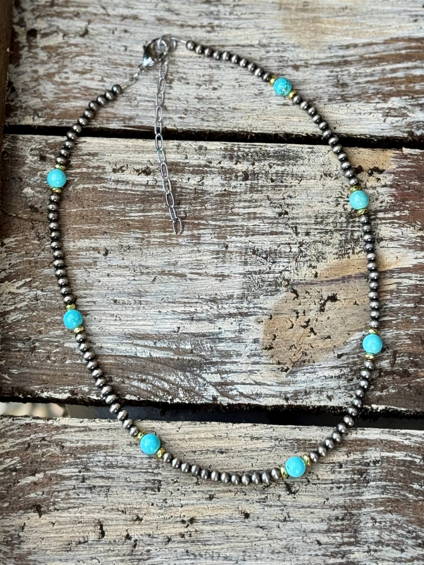 Faux Pearl, Gold & Turquoise Necklace - Cowgirls & City Chics