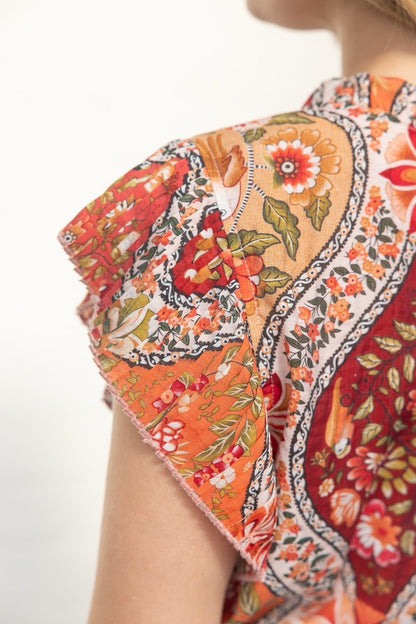 Floral Red Printed Ruffle Sleeve Top - Cowgirls & City Chics