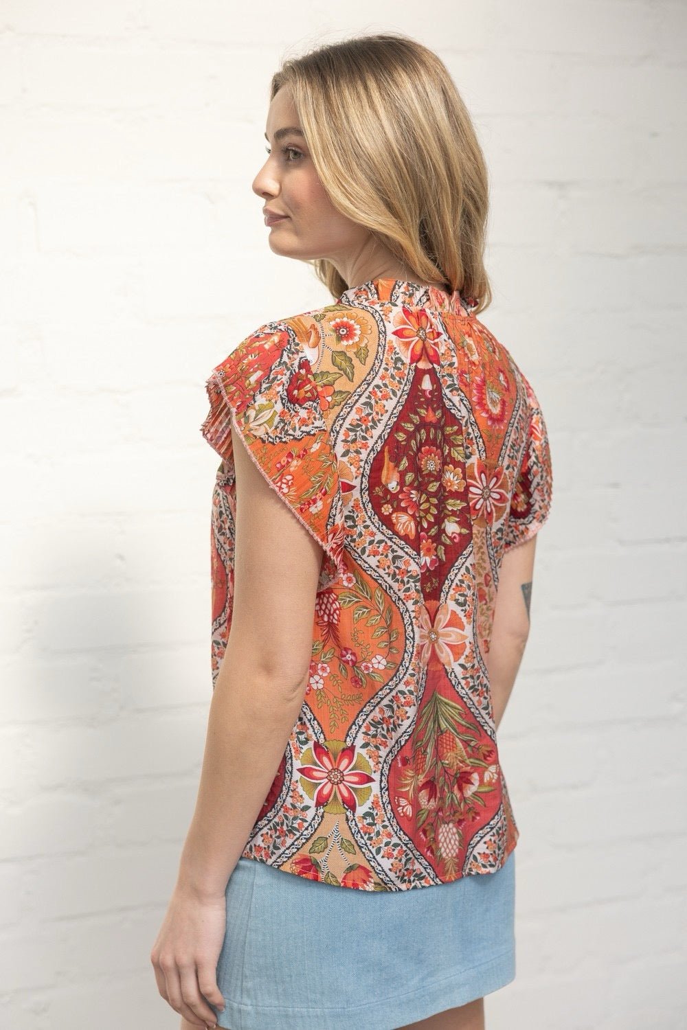 Floral Red Printed Ruffle Sleeve Top - Cowgirls & City Chics