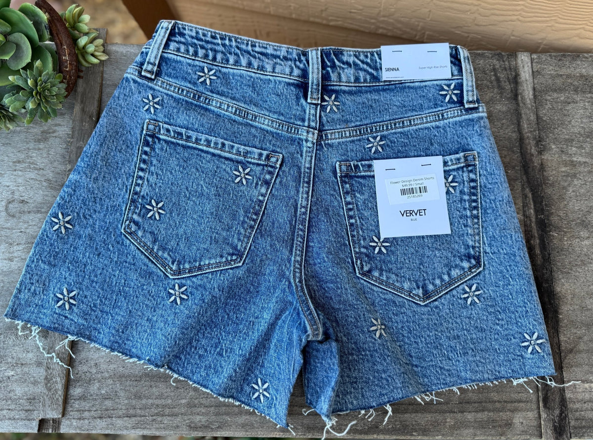Flower Design Denim Shorts - Cowgirls & City Chics