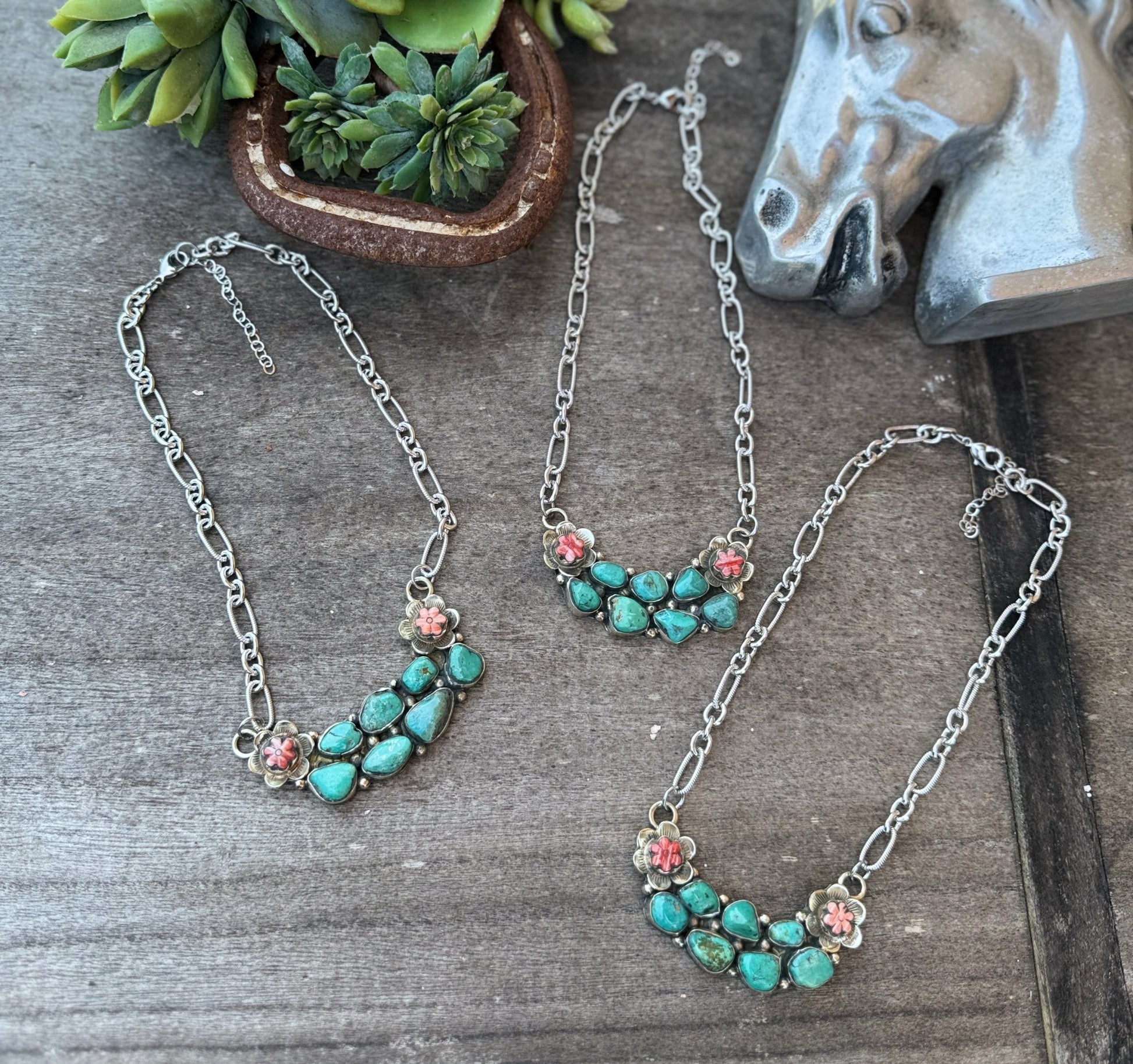 {Flower Power} Spiny & KIngman Side Necklace - Cowgirls & City Chics