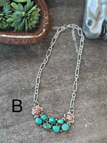 {Flower Power} Spiny & KIngman Side Necklace - Cowgirls & City Chics