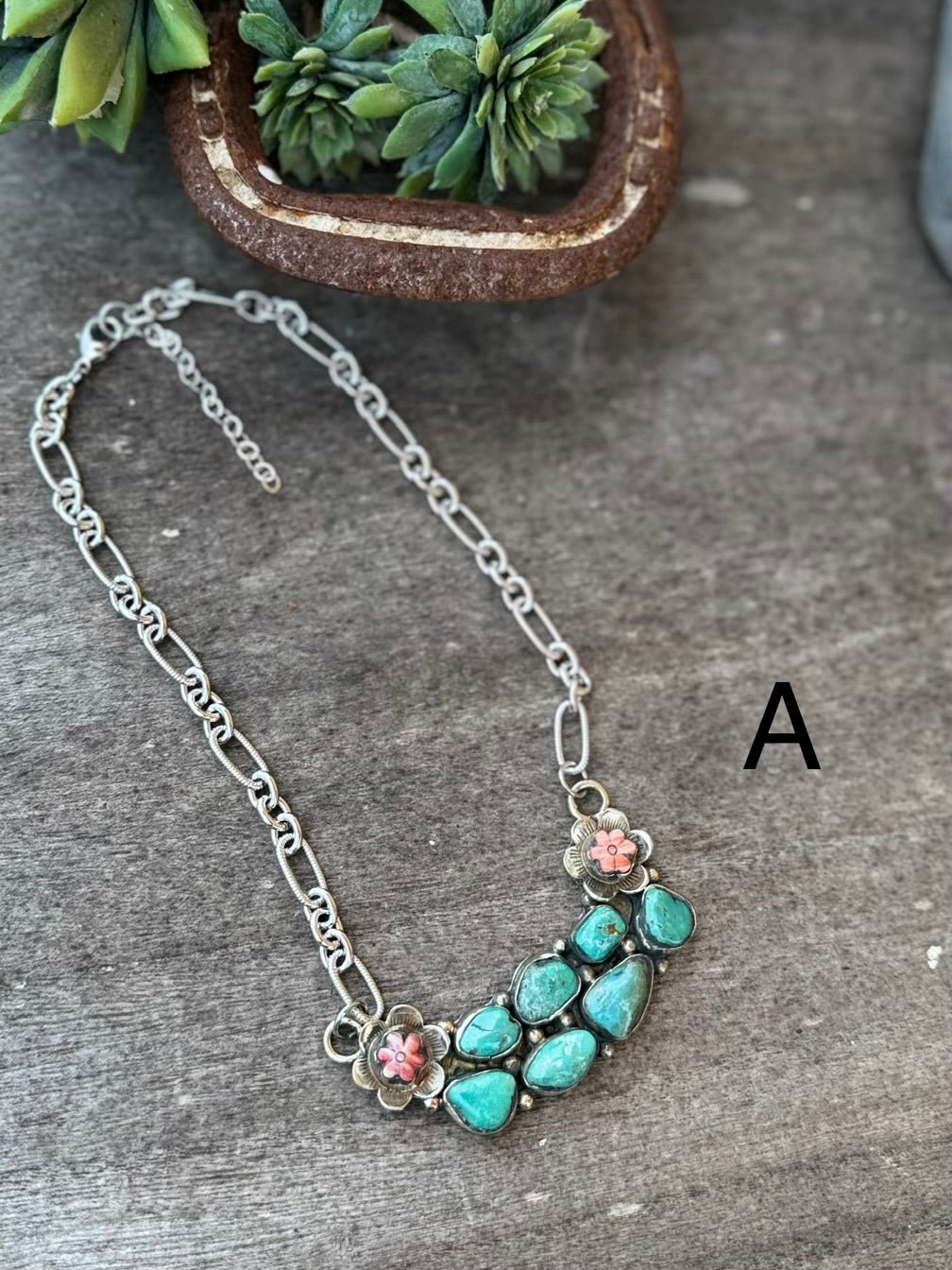{Flower Power} Spiny & KIngman Side Necklace - Cowgirls & City Chics