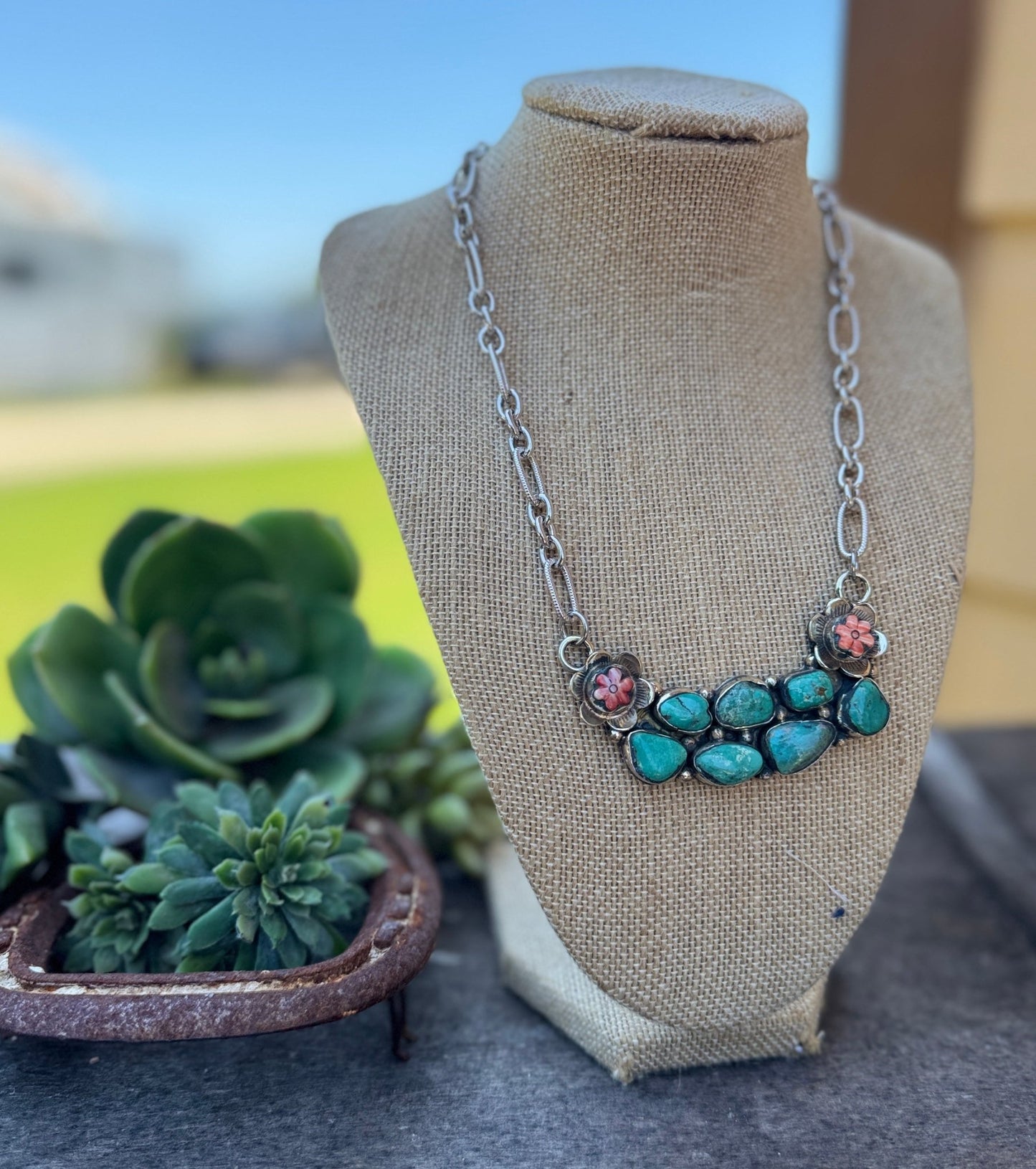 {Flower Power} Spiny & KIngman Side Necklace - Cowgirls & City Chics