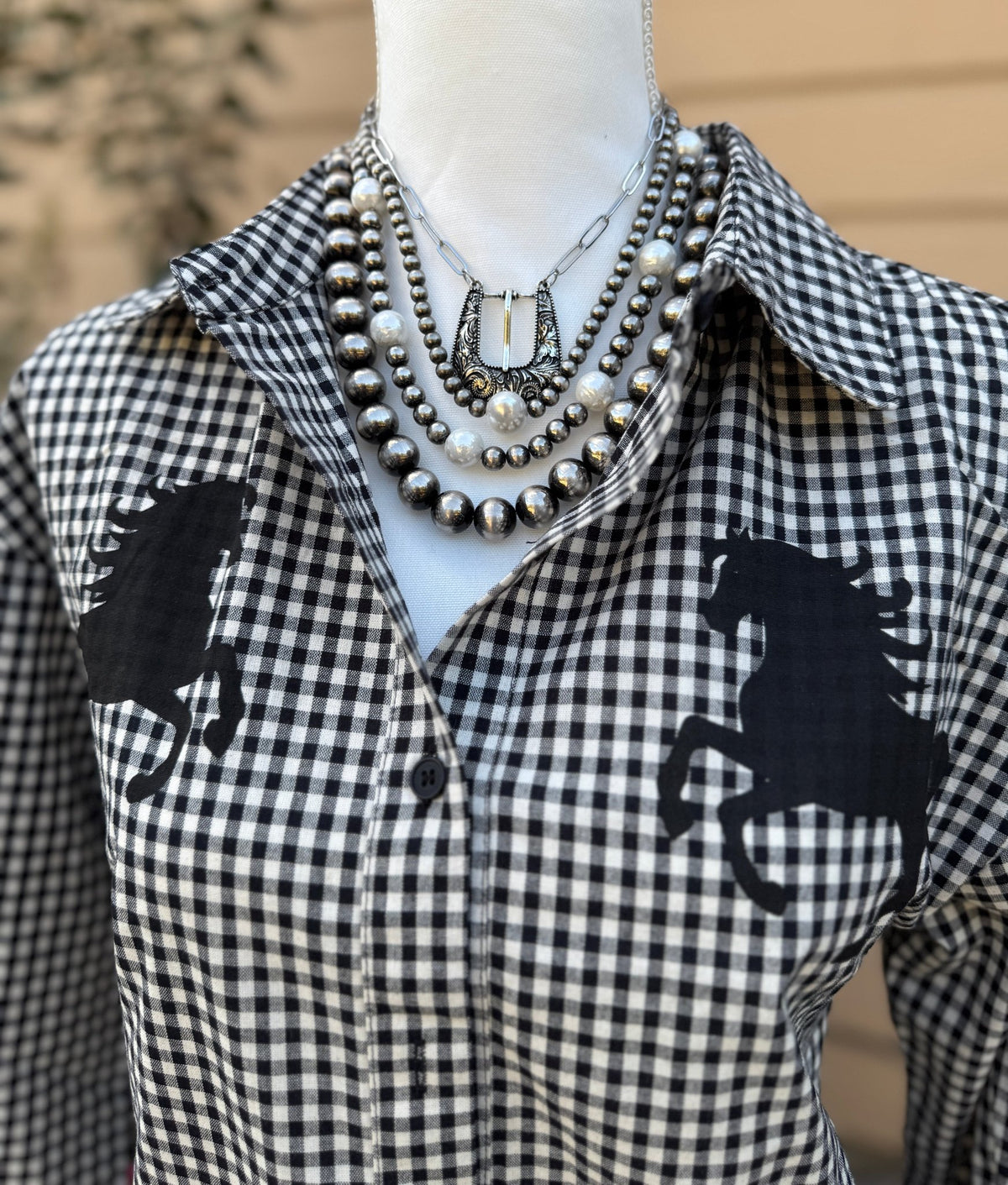 Gingham Horse Long Sleeve Top - Cowgirls & City Chics