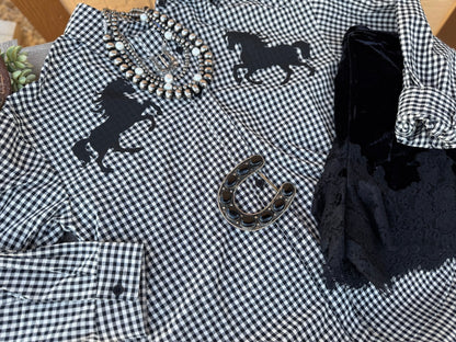 Gingham Horse Long Sleeve Top - Cowgirls & City Chics