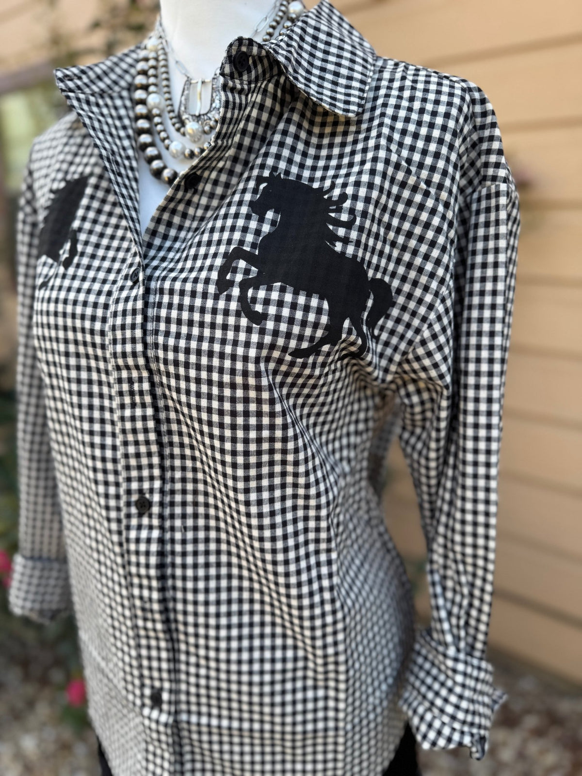 Gingham Horse Long Sleeve Top - Cowgirls & City Chics