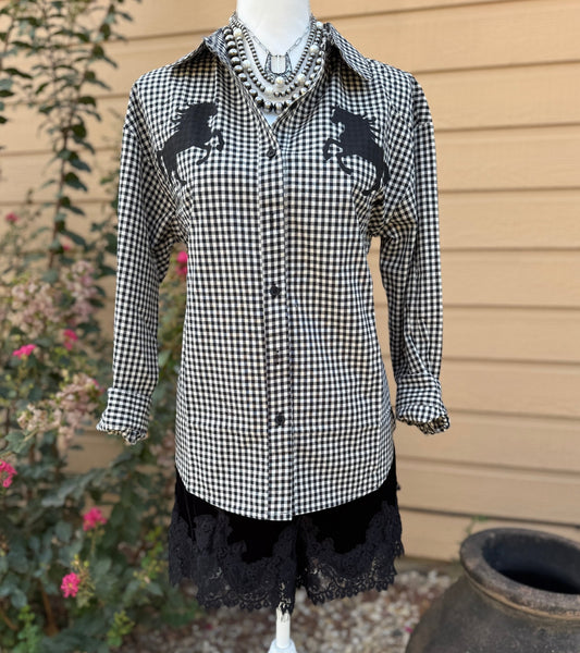 Gingham Horse Long Sleeve Top - Cowgirls & City Chics