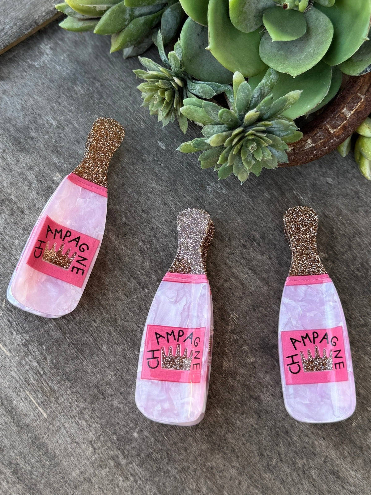 Glitter Pink Champagne Bottle Hair Clip - Cowgirls & City Chics