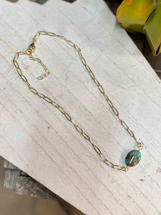 Gold Chain Turquoise Stone Necklace - Cowgirls & City Chics